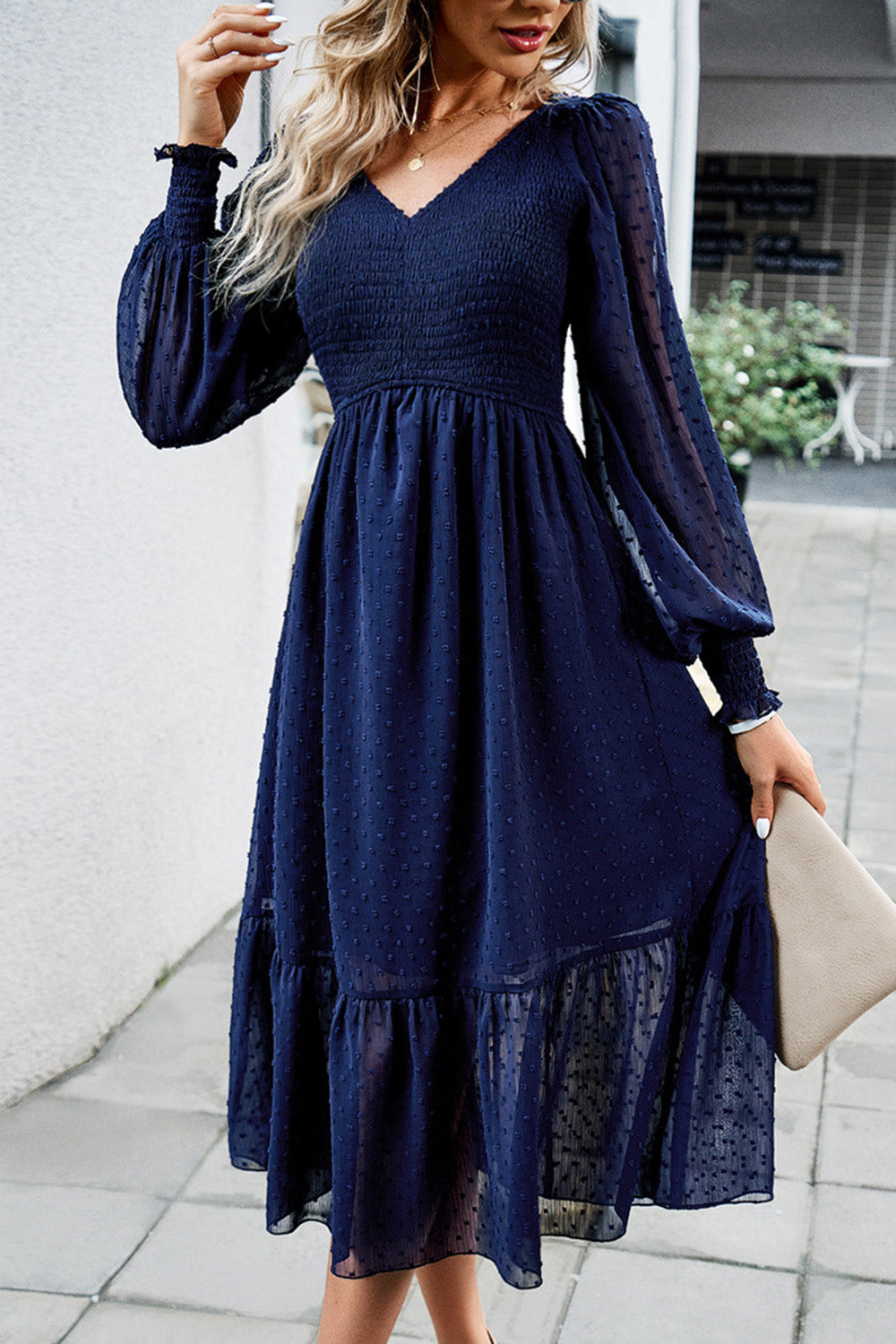 Black A-Line V-Neck Long Sleeves Casual Dress