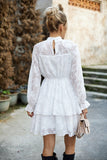 White Long Sleeves A-Line Short Casual Dress With Appliques