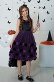 Dark Purple High Low Tulle Halloween Girl Dress With 3D Flower