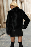 Black Shawl Lapel Cropped Women Faux Fur Coat