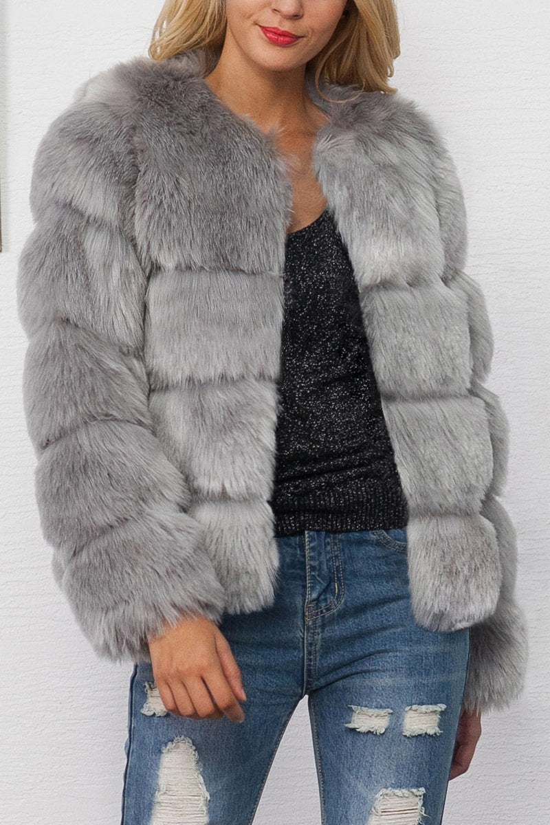 Grey cropped fur on sale coat