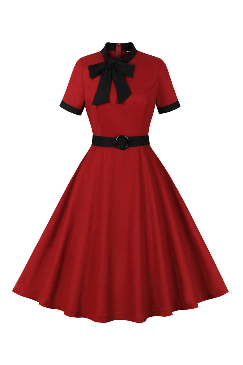 ZAPAKA Women Vintage Dress Red A Line 1950s Swing Dress with Belt