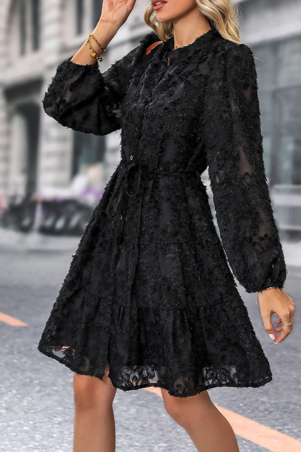 Black A Line Long Sleeves Casual Dress