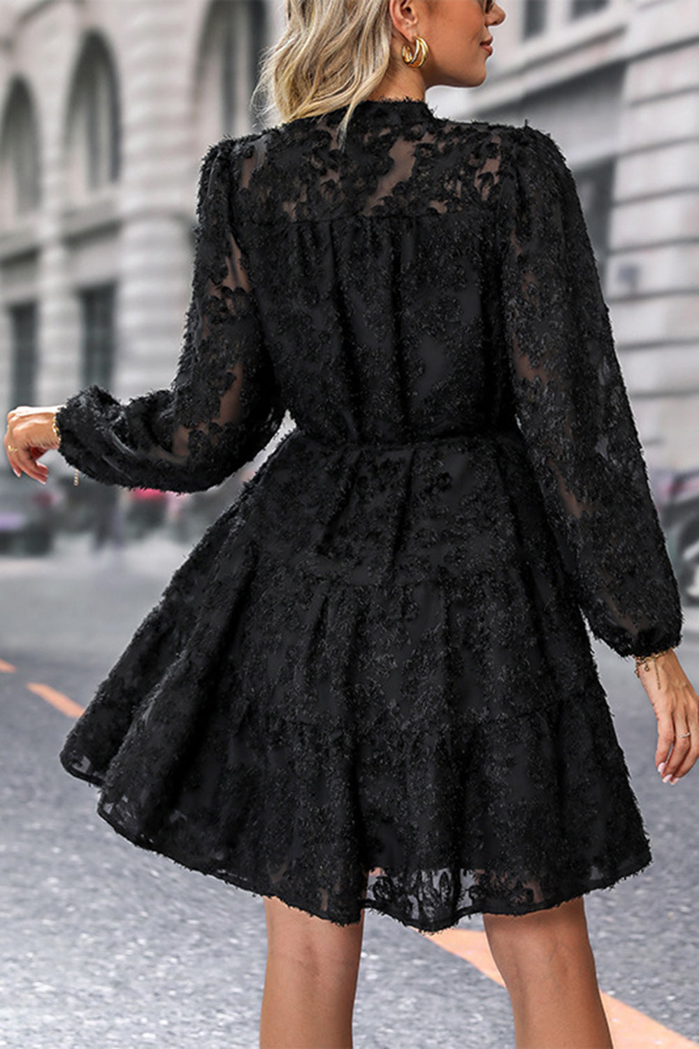 Black A Line Long Sleeves Casual Dress