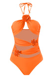 Orange Two Piece Floral Swimwear with Flowers