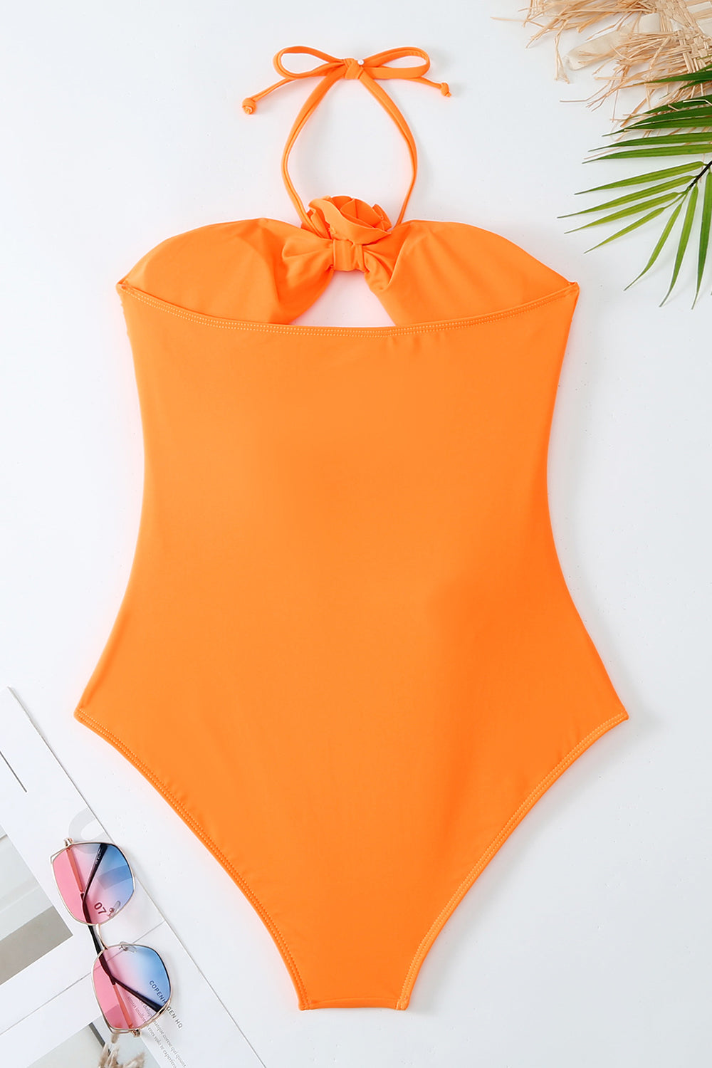 Orange Two Piece Floral Swimwear with Flowers