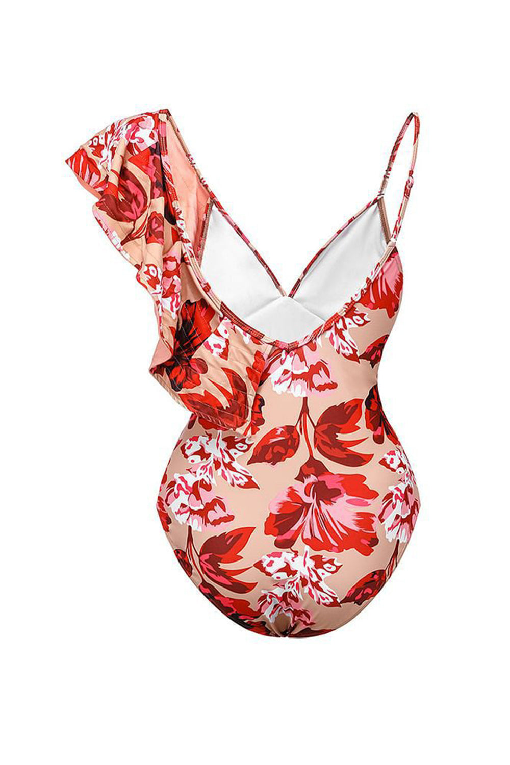 Red Leaves Printed 2 Piece Swimwear with Skirt