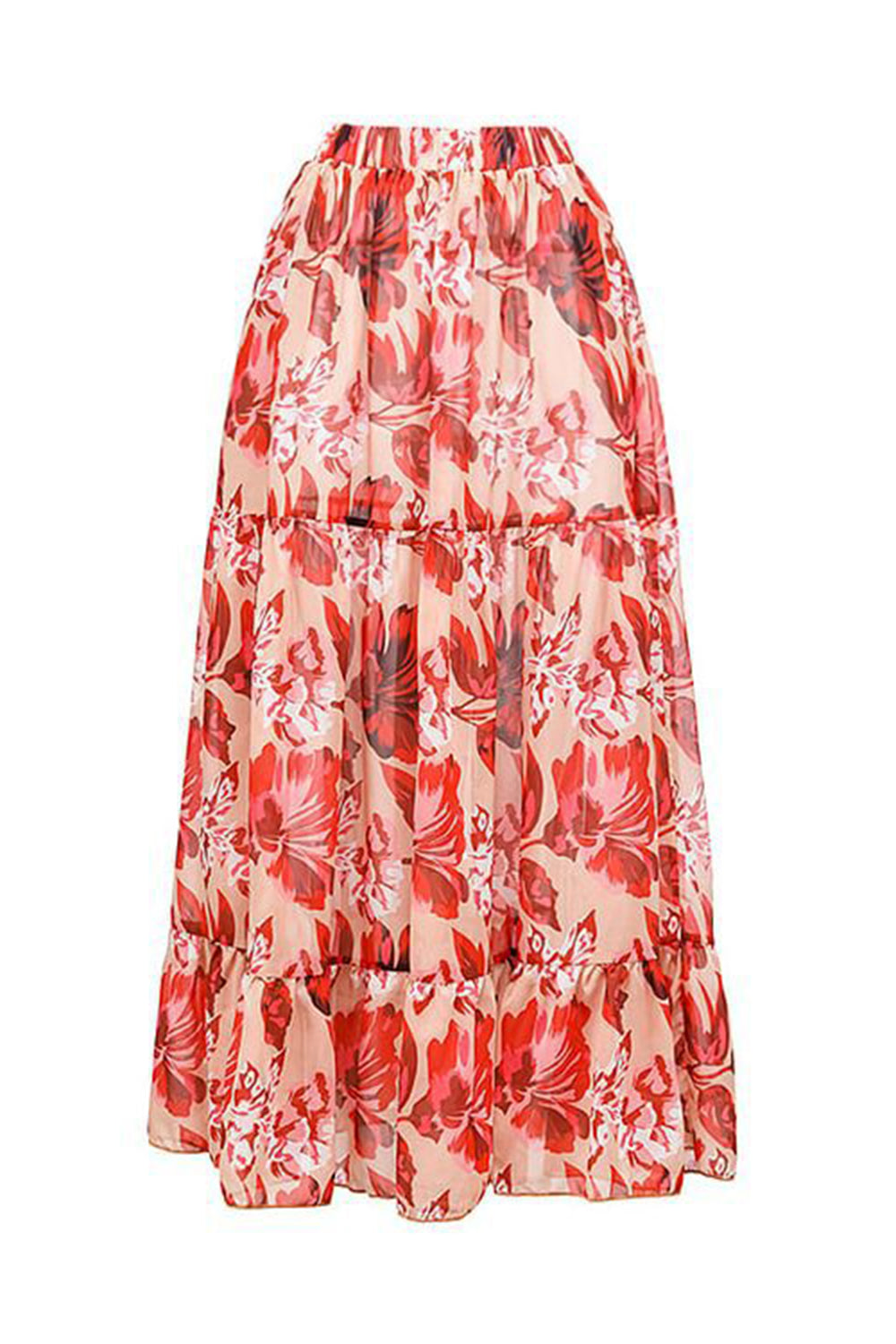 Red Leaves Printed 2 Piece Swimwear with Skirt