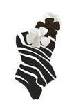 Black White Patchwork 2 Piece Swimwear with Flowers