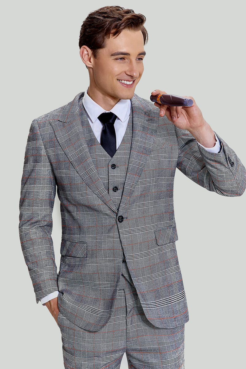 Modern Court Slim Fit Pinstripe Charcoal Grey Three Piece Men's Suit With  Peak Lapels