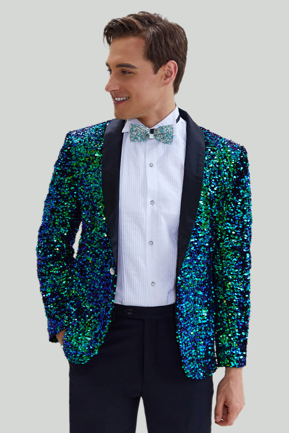 Green Sequined Men's Blazer Jacket