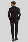 Men's Black 3 Piece Jacquard Jacket Vest Pants Suit