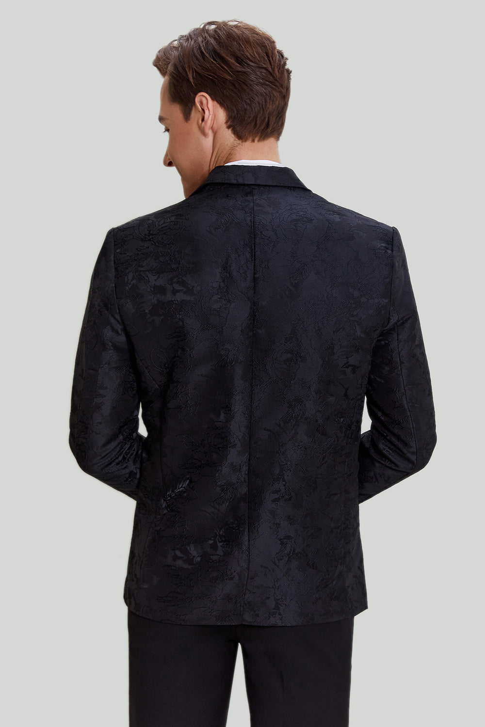 Black Jacquard Satin Notched Lapel Blazer
