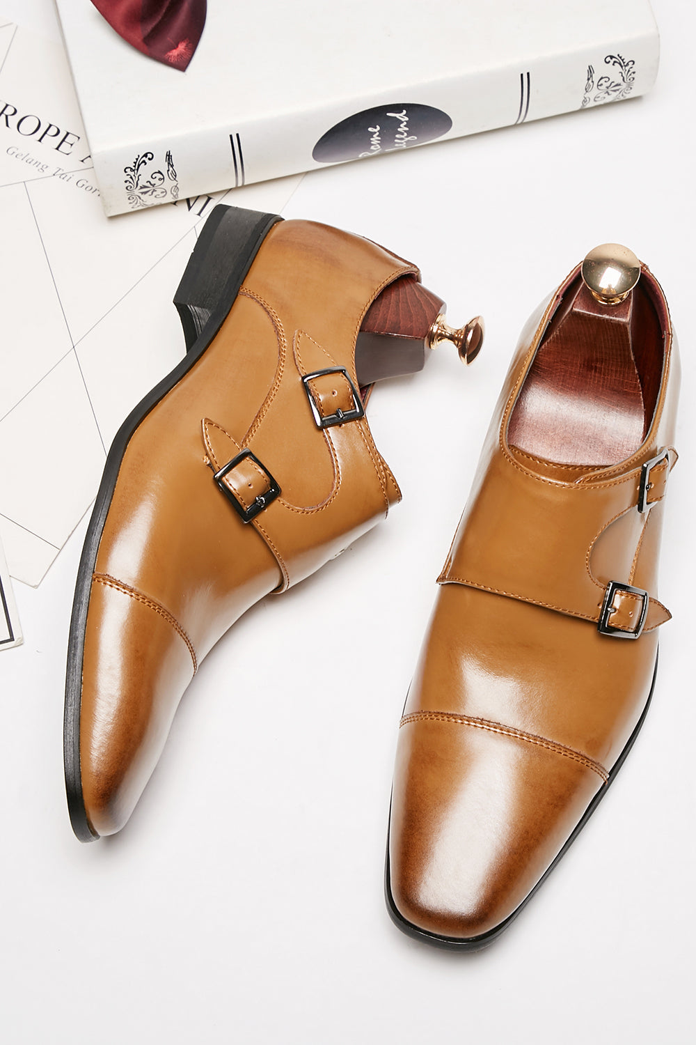 Black Monk Strap Men's Leather Slip-On Dress Shoes