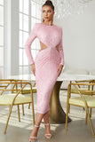 Sparkly Cut Out Pink Party Dress