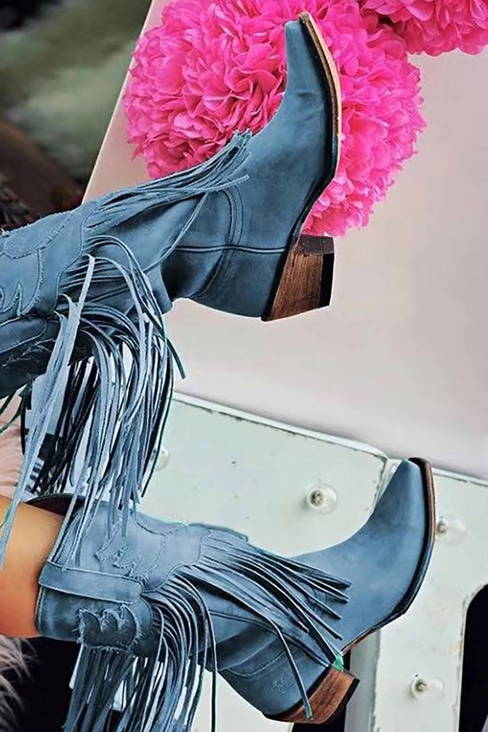 Dark Red Fringed Ankle Cowgirl Boots - View 1 | Shop Formal Dress