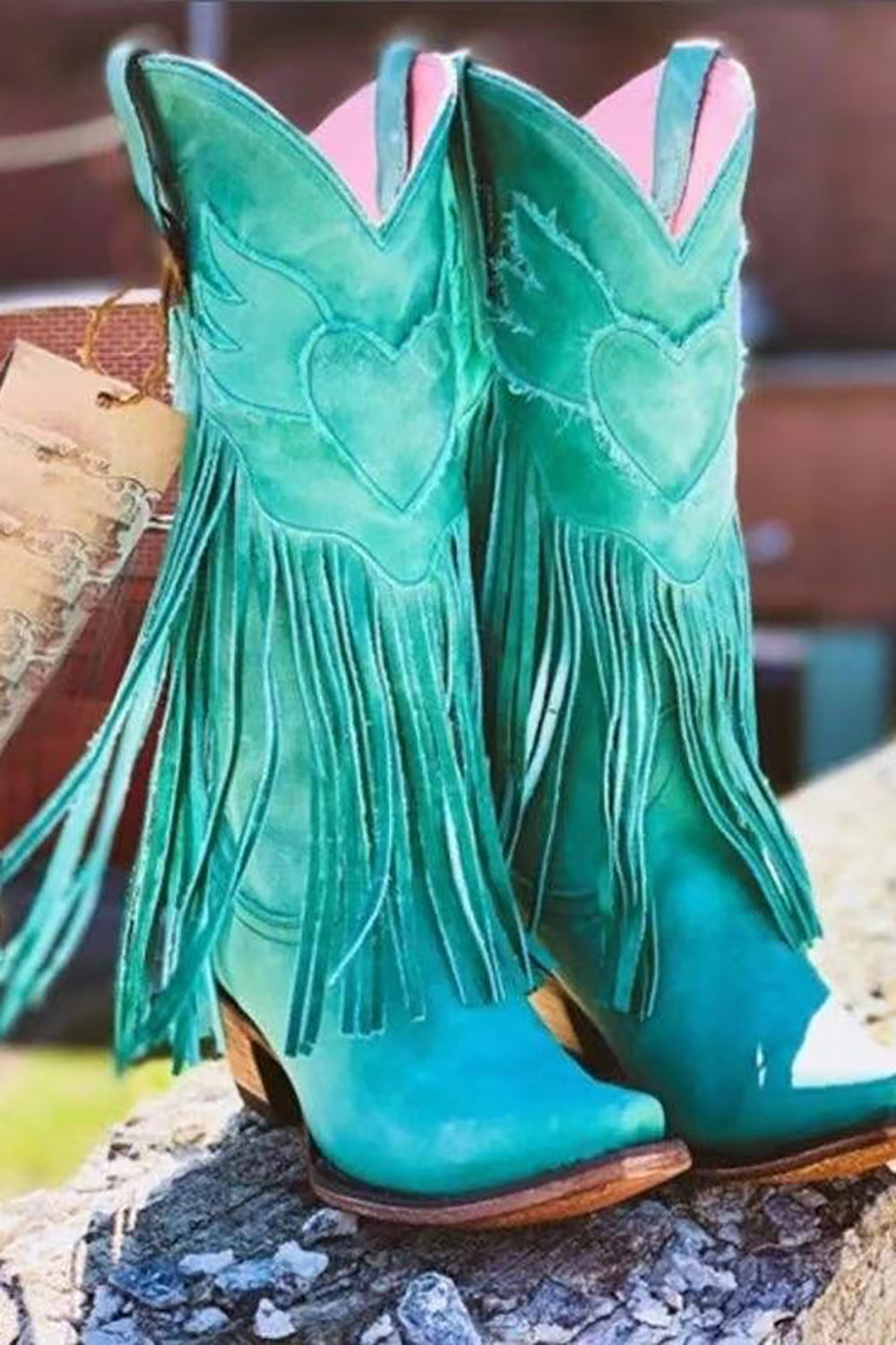 Dark Red Fringed Ankle Cowgirl Boots - View 5 | Shop Formal Dress