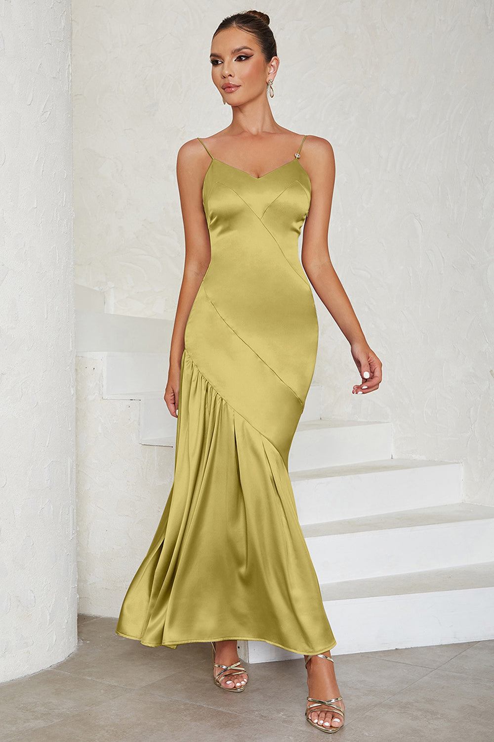 Spaghetti Straps Light Yellow Formal Dress