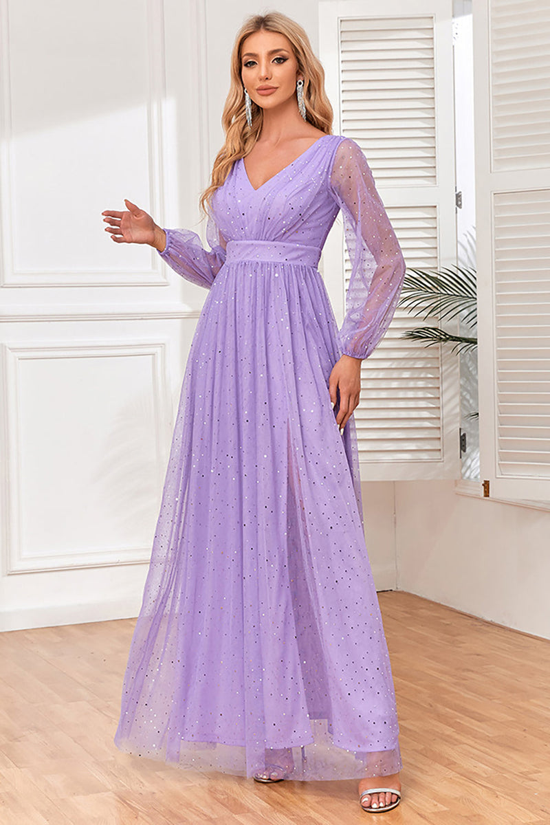 ZAPAKA Women Lilac Formal Dress with Slit Tulle A Line Long