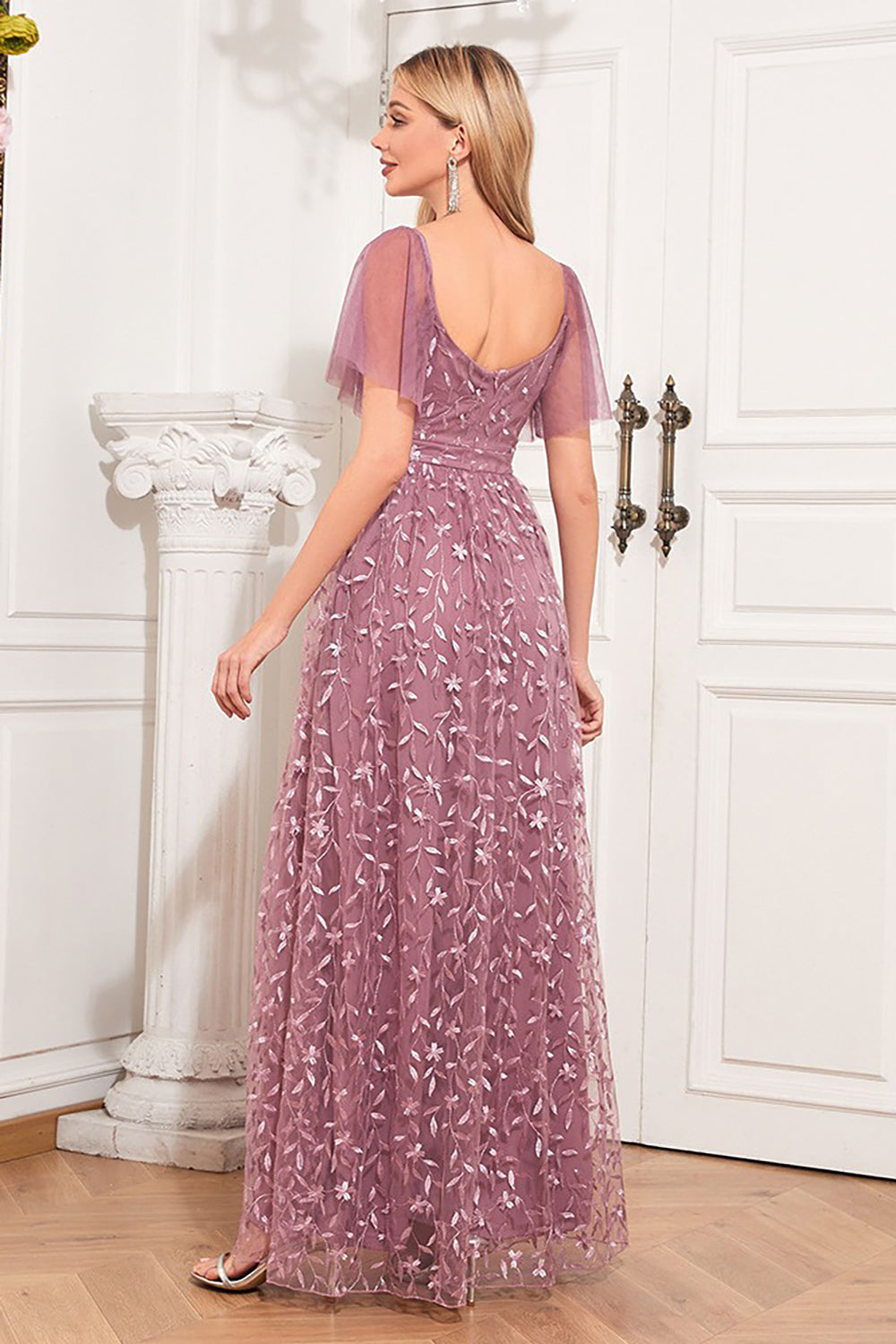 A-Line Dusty Rose Formal Dress with Appliques