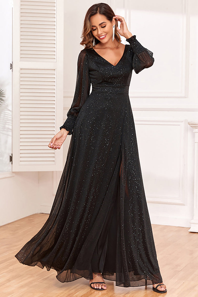 Black long shop sleeve gala dress