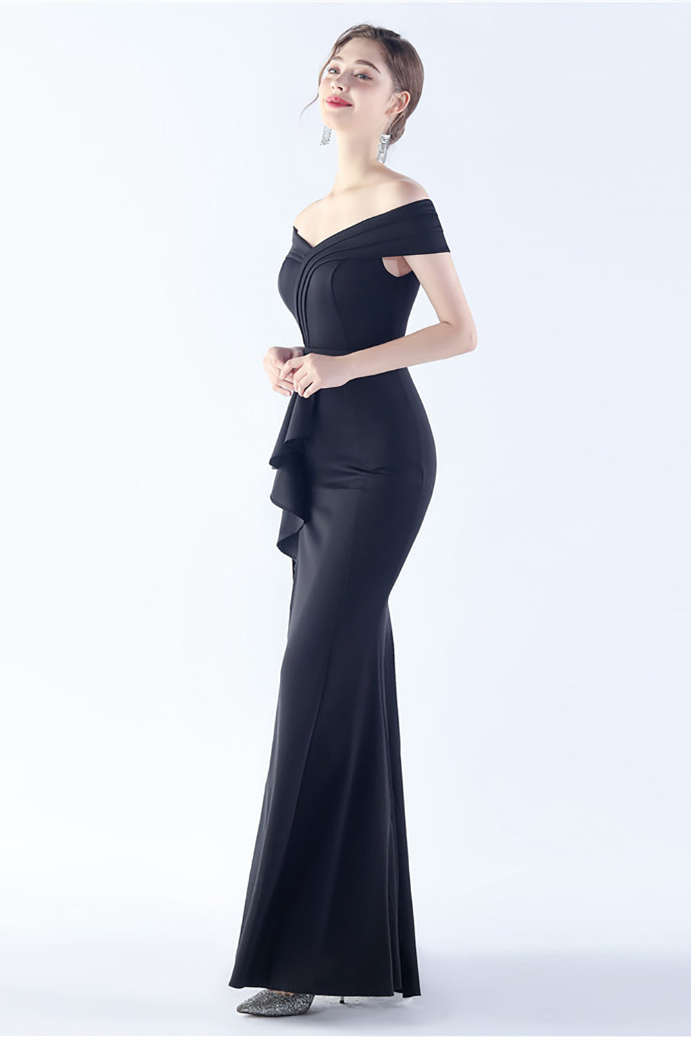 Navy Off the Shoulder Mermaid Formal Dress with Slit