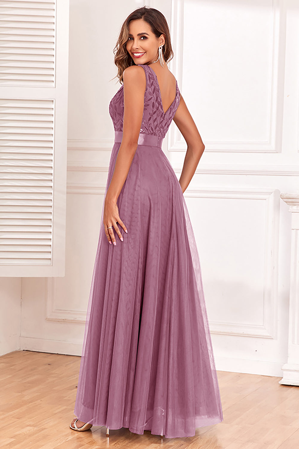 A-Line V-Neck Blue Formal Dress