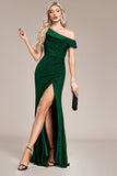 Glitter Dark Green Mermaid One Shoulder Long Formal Dress with Slit