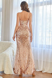 Rose Pink Mermaid Sequins Formal Dress