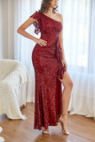 Red Sequins Mermaid Long Formal Dress with Ruffles