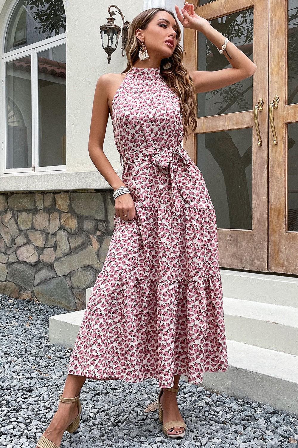 Silm Fit Halter Floral Summer Dress