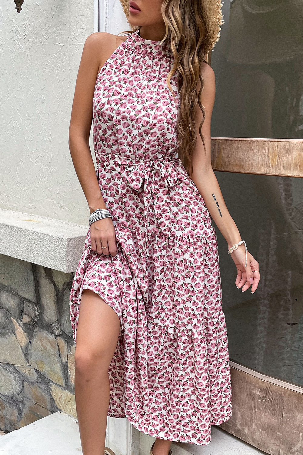 Silm Fit Halter Floral Summer Dress