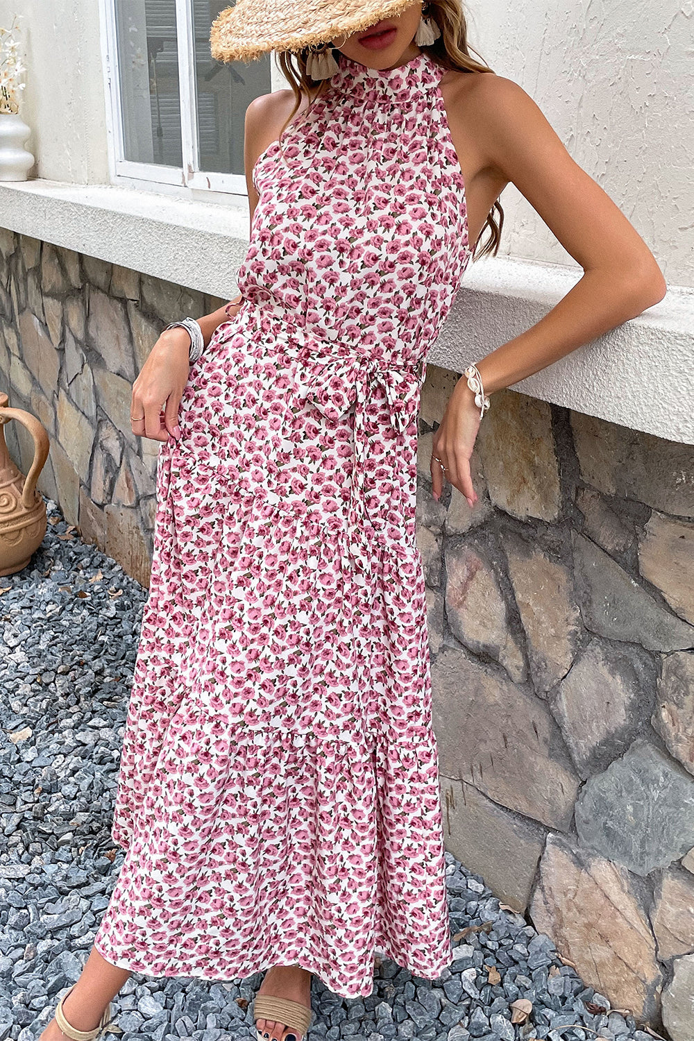 Silm Fit Halter Floral Summer Dress