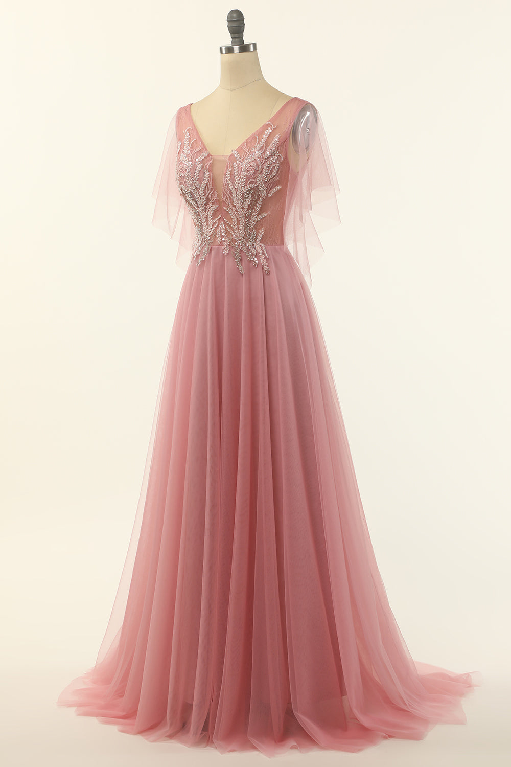 Blush Beading Tulle A-line Formal Dress
