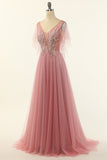 Blush Beading Tulle A-line Formal Dress