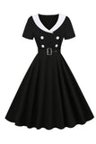 Black 1950s Swing Dress with Belt