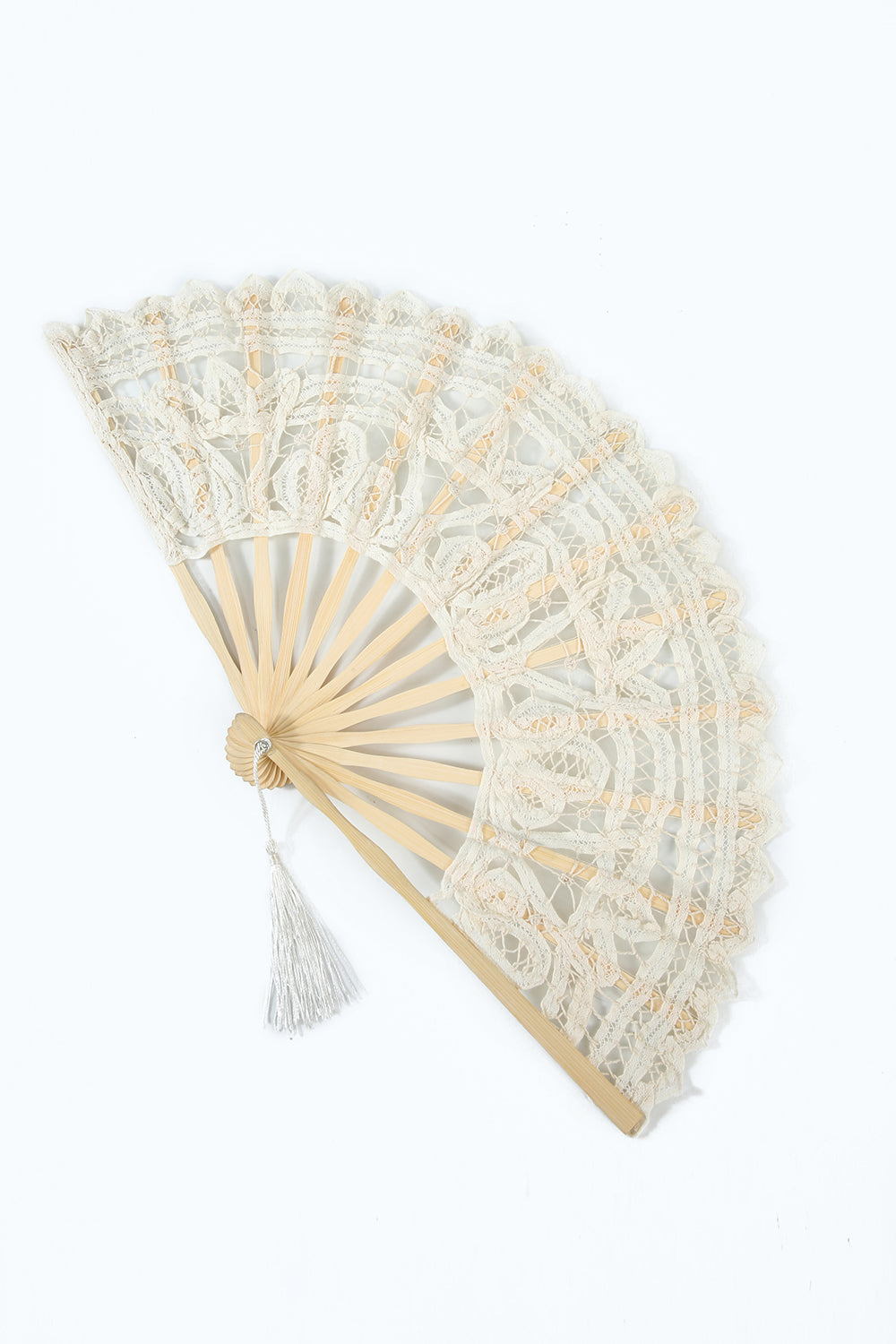 Ivory 1920s Hollow Lace Fan with Fringes