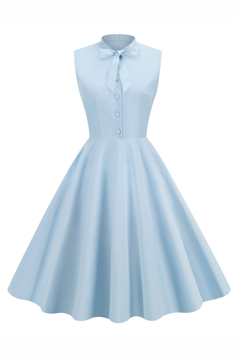 Light Blue Solid A line 1950s Dress wit Buttons