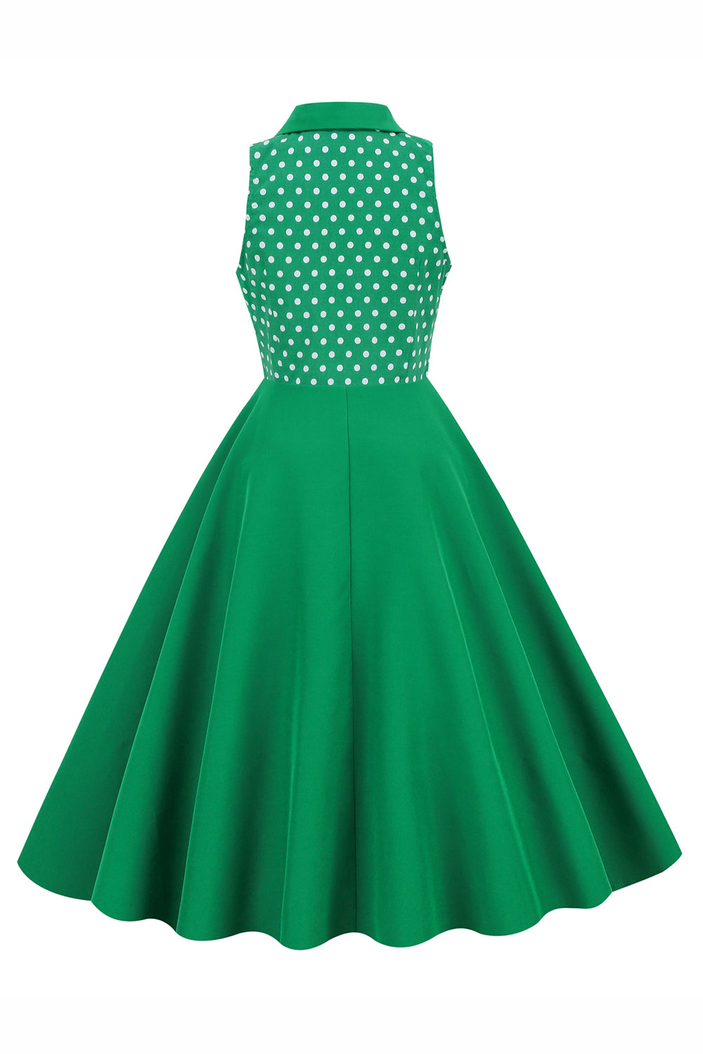 Green Lapel Neck Polka Dots Swing 1950s Dress
