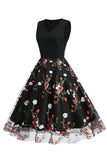 Black Vintage 1950s Dress with Embroidery
