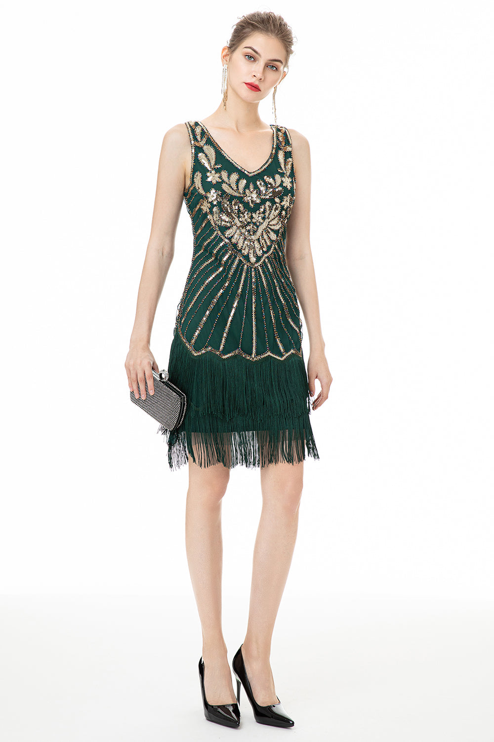 Green Sequin Fringes 1920s Dress