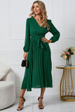 Long Sleeves Green Casual Dress with Ruffles