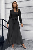 Long Sleeves Ruffles Casual Dress with Belt