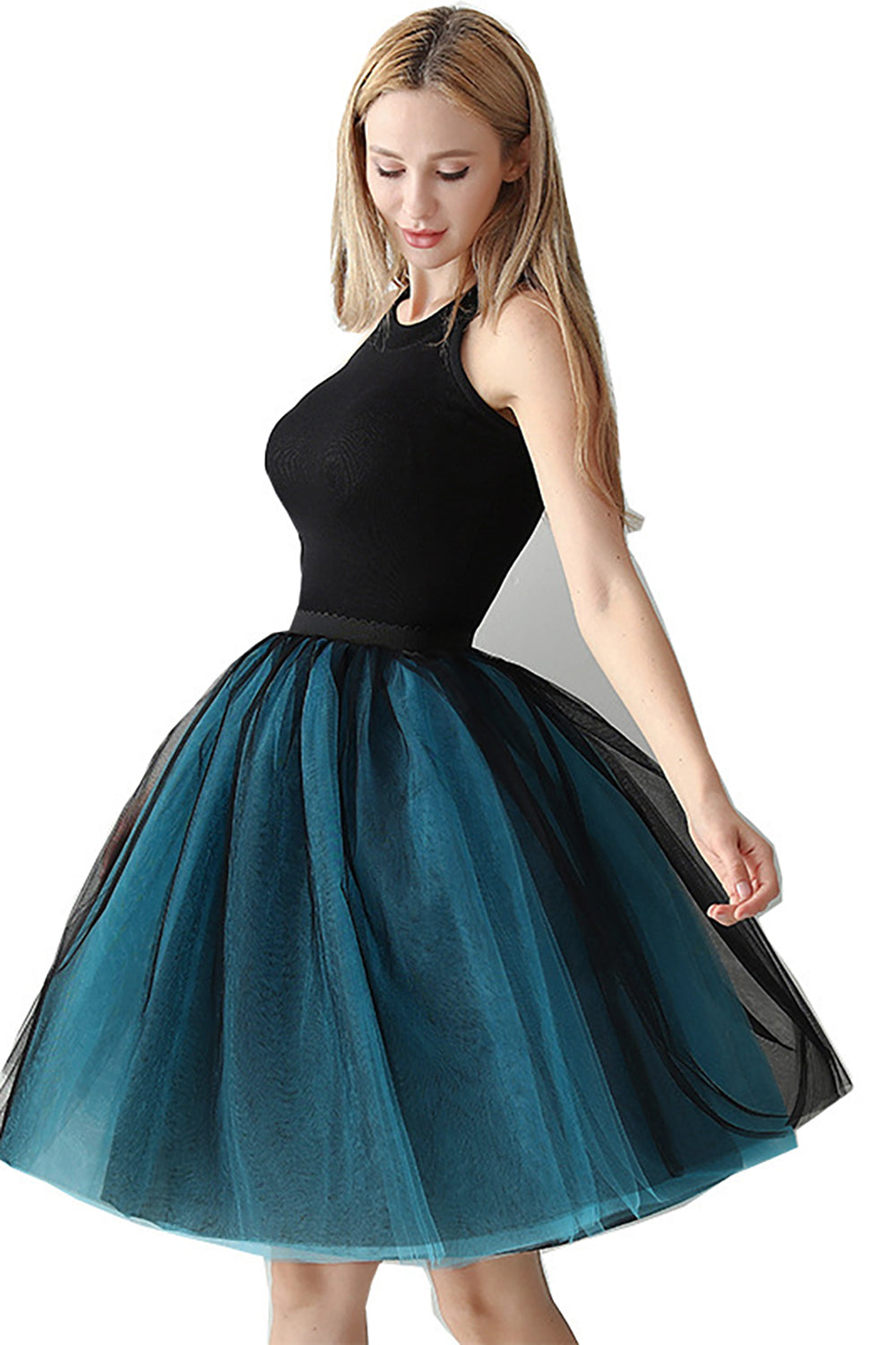 Two-Color Stitching 7-layer Mesh Tulle Tutu Skirt