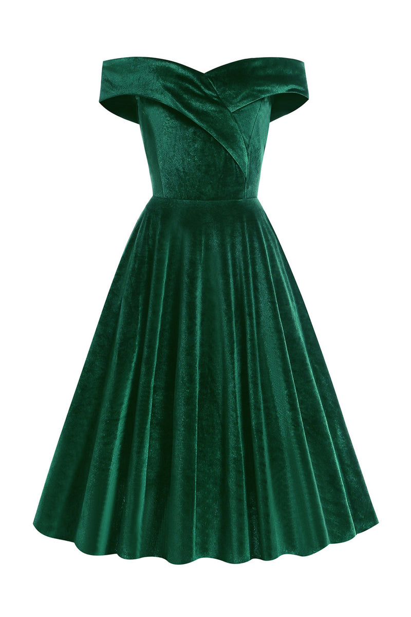 Green velvet a line dress shop