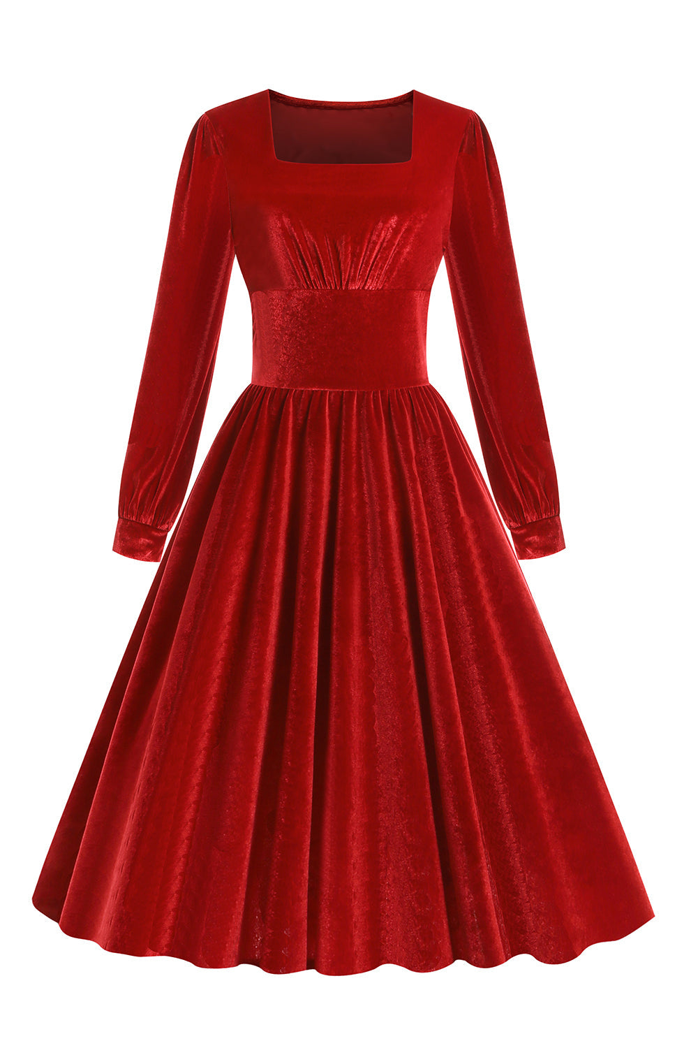 Red Velvet Midi A-Line Vintage Dress