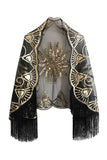 Black Golden Sequined 1920s Cape With Fringes