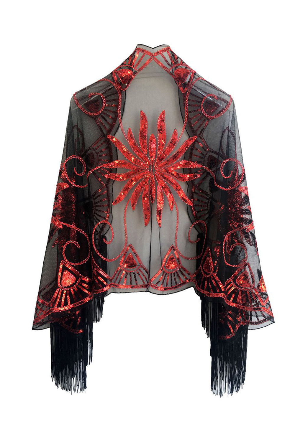 Black Golden Sequined 1920s Cape With Fringes