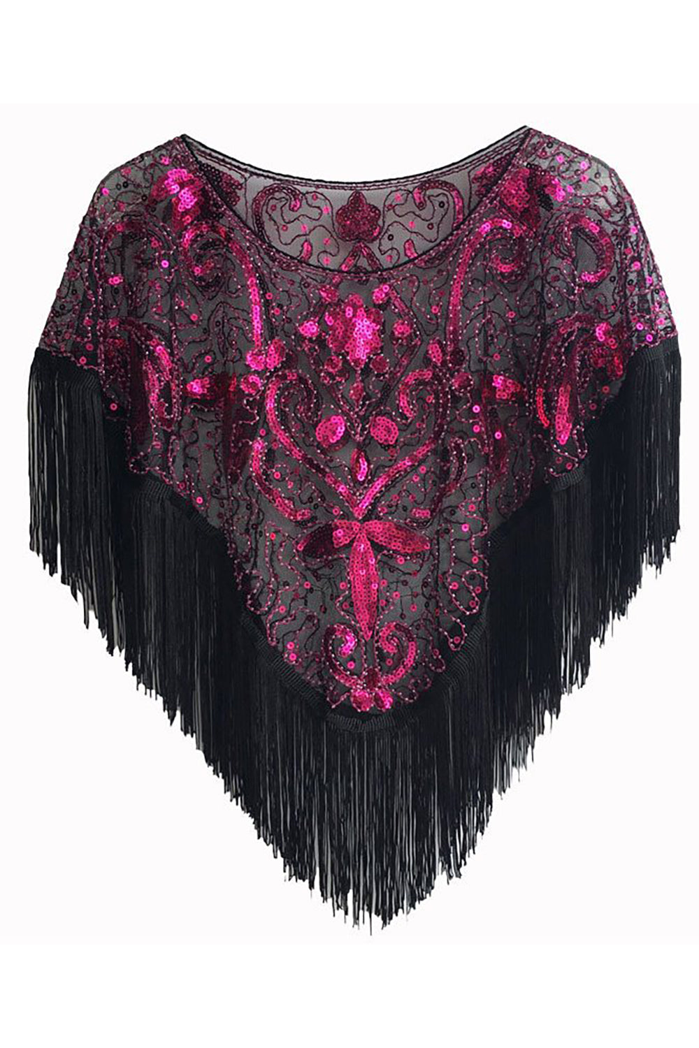 Sequined Black Golden 1920s Cape With Fringes