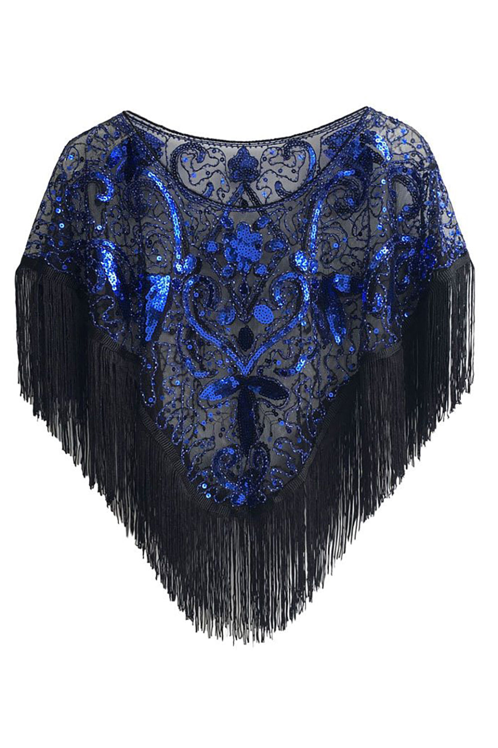 Sequined Black Golden 1920s Cape With Fringes